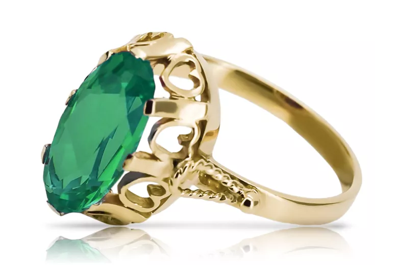 خاتم حرف يدوية فينتاج الزمرد 14 كارت من الذهب الأصفر vrc134y